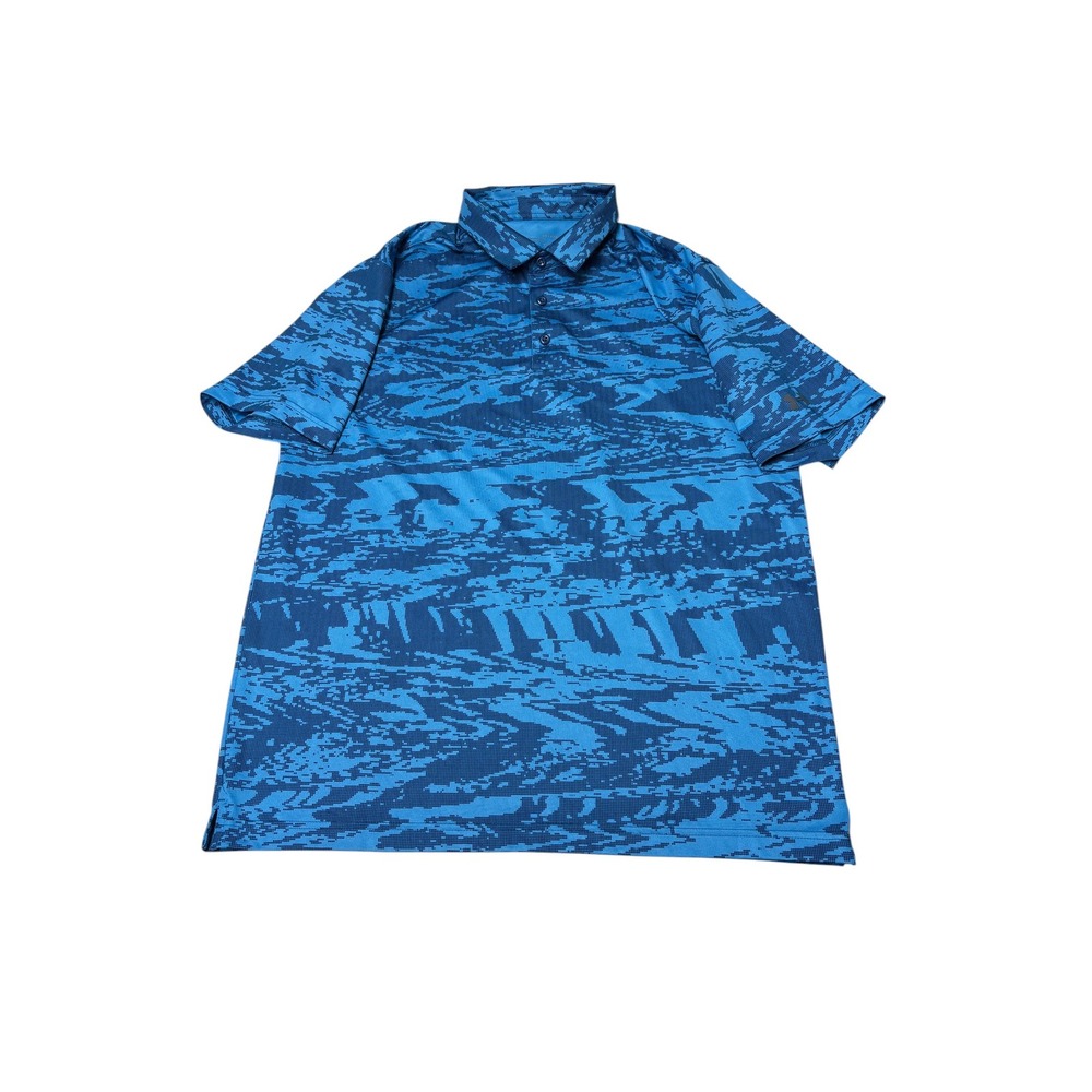 Under Armour HeatGear Mens Large Blue Glitch Digital Camo Polo Shirt Loose Fit